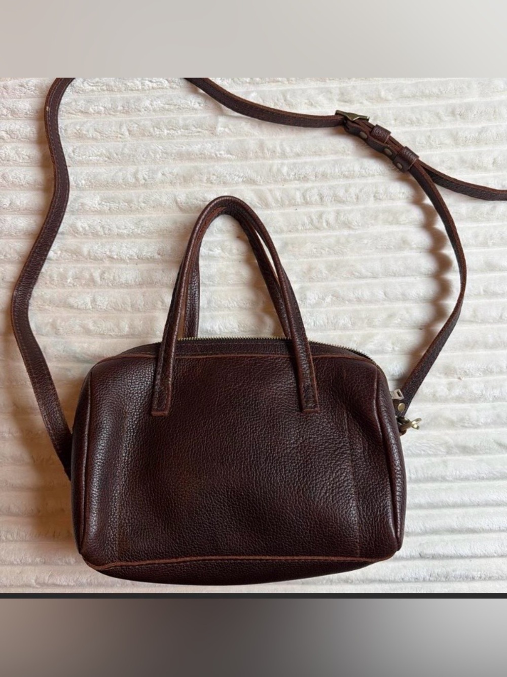 Portland Leather Small Brown Pebbled Leather Satchel with Strap